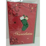 Saludos Navideños Spanish Christmas Greetings Holiday Greeting Red Card Stocking