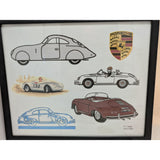 Framed Porsche VW Car Cartoon Art Print Lot 4 Paper 2020 8x10