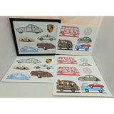 Framed Porsche VW Car Cartoon Art Print Lot 4 Paper 2020 8x10