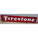 MAKE OFFER 6'X14" Firestone Red & White Tin Metal Advertising Sign Embossed Rectangle Garage Decor