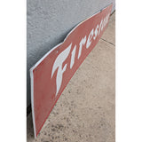MAKE OFFER 6'X14" Firestone Red & White Tin Metal Advertising Sign Embossed Rectangle Garage Decor