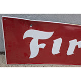 MAKE OFFER 6'X14" Firestone Red & White Tin Metal Advertising Sign Embossed Rectangle Garage Decor