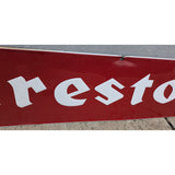 MAKE OFFER 6'X14" Firestone Red & White Tin Metal Advertising Sign Embossed Rectangle Garage Decor