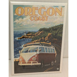 Oregon Coast Lantern Press Magnet & Image Retro VW Van Bus Window Scenic Design