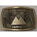 Rare Great Western Malting Co Brass Belt Buckle Wheat Grain Great American Beer