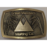 Rare Great Western Malting Co Brass Belt Buckle Wheat Grain Great American Beer