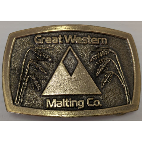 Rare Great Western Malting Co Brass Belt Buckle Wheat Grain Great American Beer