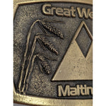 Rare Great Western Malting Co Brass Belt Buckle Wheat Grain Great American Beer
