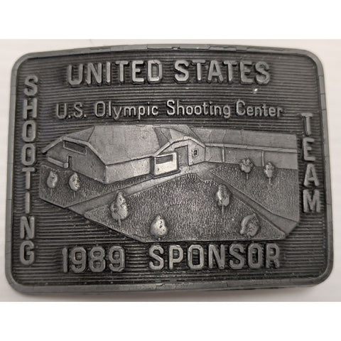 1989 Sponsor Belt Buckle U.S. Olympic Shooting Team Center United States Vintage Metal