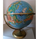 C94 Large 16" Cram Physical Political World Table Globe Blue USA Made Map Vintage Metal