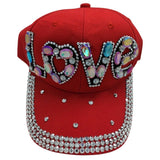 LOVE Women Red Cap Hat Bling Rhinestones Colorful Stones Valentines Day Just Be