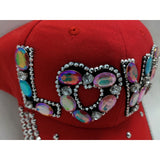 LOVE Women Red Cap Hat Bling Rhinestones Colorful Stones Valentines Day Just Be