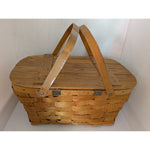 AS-IS BROKEN HANDLE Vintage Wov-N-Wood Jerry Wil Woven Picnic Basket Hinged Lid Dual Handles