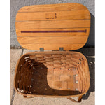 AS-IS BROKEN HANDLE Vintage Wov-N-Wood Jerry Wil Woven Picnic Basket Hinged Lid Dual Handles