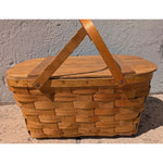 AS-IS BROKEN HANDLE Vintage Wov-N-Wood Jerry Wil Woven Picnic Basket Hinged Lid Dual Handles