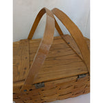 AS-IS BROKEN HANDLE Vintage Wov-N-Wood Jerry Wil Woven Picnic Basket Hinged Lid Dual Handles