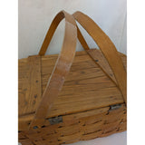 AS-IS BROKEN HANDLE Vintage Wov-N-Wood Jerry Wil Woven Picnic Basket Hinged Lid Dual Handles