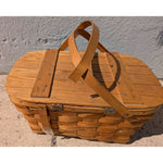 AS-IS BROKEN HANDLE Vintage Wov-N-Wood Jerry Wil Woven Picnic Basket Hinged Lid Dual Handles