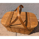 AS-IS BROKEN HANDLE Vintage Wov-N-Wood Jerry Wil Woven Picnic Basket Hinged Lid Dual Handles