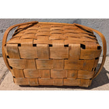 AS-IS BROKEN HANDLE Vintage Wov-N-Wood Jerry Wil Woven Picnic Basket Hinged Lid Dual Handles