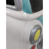 AS-IS 10" CRACKED 1997 Lotus Ceramic Hippie VW Van Cookie Jar Turquoise & White Flower Power Volkswagen Bus