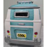 AS-IS 10" CRACKED 1997 Lotus Ceramic Hippie VW Van Cookie Jar Turquoise & White Flower Power Volkswagen Bus