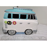 AS-IS 10" CRACKED 1997 Lotus Ceramic Hippie VW Van Cookie Jar Turquoise & White Flower Power Volkswagen Bus