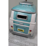 AS-IS 10" CRACKED 1997 Lotus Ceramic Hippie VW Van Cookie Jar Turquoise & White Flower Power Volkswagen Bus