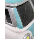 AS-IS 10" CRACKED 1997 Lotus Ceramic Hippie VW Van Cookie Jar Turquoise & White Flower Power Volkswagen Bus