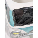 AS-IS 10" CRACKED 1997 Lotus Ceramic Hippie VW Van Cookie Jar Turquoise & White Flower Power Volkswagen Bus