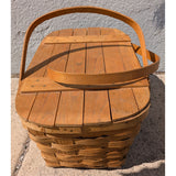 AS-IS BROKEN HANDLE Vintage Wov-N-Wood Jerry Wil Woven Picnic Basket Hinged Lid Dual Handles