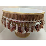10x14" Fabric Lamp Shade Tassels Beige Red Victorian Style Satin Vintage