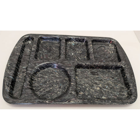 Prolon Ware Vintage Marbled Black Melamine Cafeteria Lunch Tray 6 Compartment
