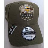 NEW Era Vikings Minnesota NFL 9Twenty Hat Baseball Cap Salute to Service Buckle Adjust Olive Camo Logo