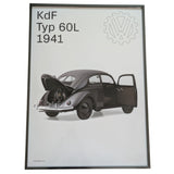 28x20 Inches 1941 KdF Typ 60L Volkswagen Beetle Poster VW Bug Framed Print Historical Poster