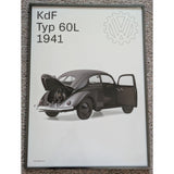 28x20 Inches 1941 KdF Typ 60L Volkswagen Beetle Poster VW Bug Framed Print Historical Poster