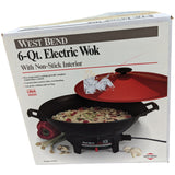 6-Qt West Bend Electric Wok With Non-Stick Interior 5 Settings USA Made 79525 Red Black NOS