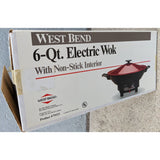 6-Qt West Bend Electric Wok With Non-Stick Interior 5 Settings USA Made 79525 Red Black NOS