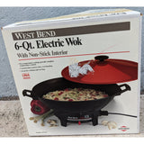6-Qt West Bend Electric Wok With Non-Stick Interior 5 Settings USA Made 79525 Red Black NOS