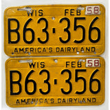 1958 B63 356 Wisconsin License Plate Pair Set Porsche