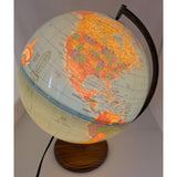 Illuminated 12" Cram Classica Lighted World Globe Earth Lamp Vintage Wood Base Map
