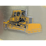 Raised Yellow Bulldozer Oval Belt Buckle Vintage Construction Equipment