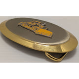 Raised Yellow Bulldozer Oval Belt Buckle Vintage Construction Equipment