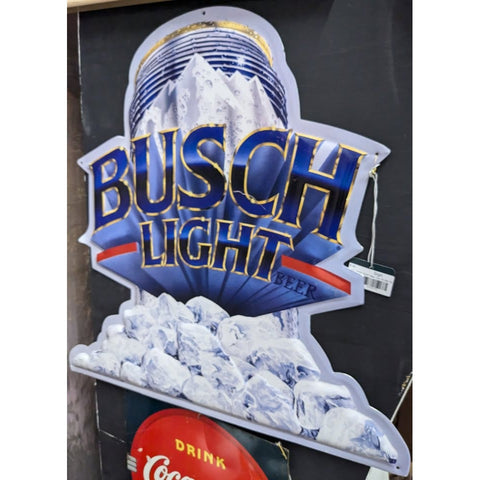 1991 Busch Light Beer Can Metal Tin Sign Ice Mountain Design Bush Rare