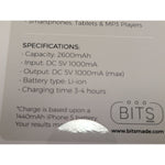 Bits Power Bank 2600 mAh Portable Battery With USB MICRO Cable - Blue