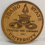 12" Seal 1963 Idaho State University Wood Wall Plaque Round Veritas Vos Liberabit Vintage 1901-1947