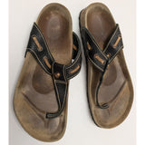 40 L9 M7 Papillio Nautical Womens Black Leather Lace Thong Sandals Birkenstock Bronze Charm