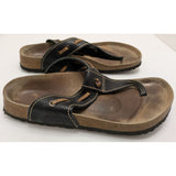 40 L9 M7 Papillio Nautical Womens Black Leather Lace Thong Sandals Birkenstock Bronze Charm