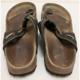 40 L9 M7 Papillio Nautical Womens Black Leather Lace Thong Sandals Birkenstock Bronze Charm