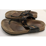 40 L9 M7 Papillio Nautical Womens Black Leather Lace Thong Sandals Birkenstock Bronze Charm